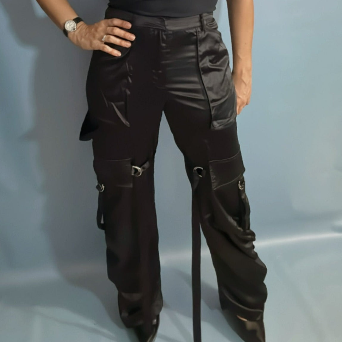 Black Cargo Satin Pant