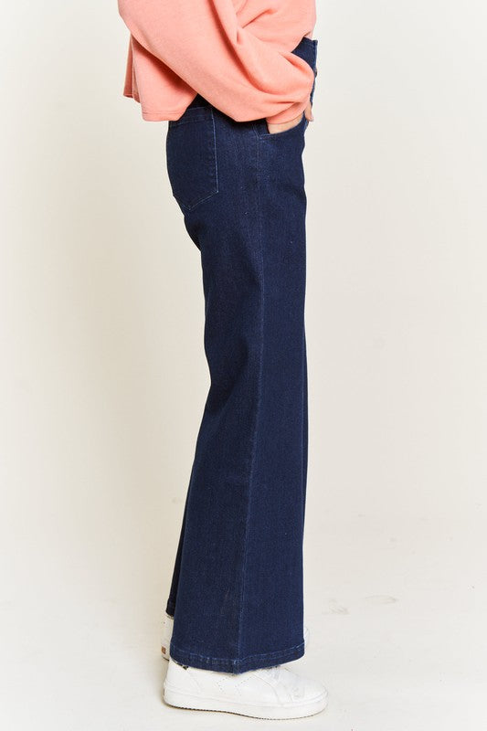 High Waisted Button Jeans-Plus