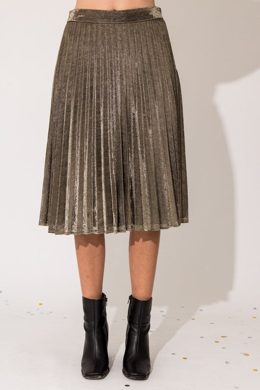 Golden Lurex Pleated Midi Skirt