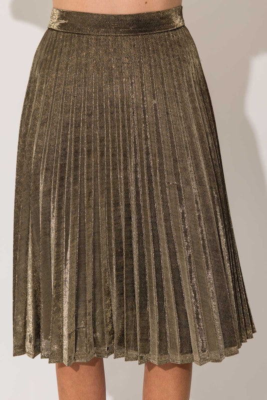 Golden Lurex Pleated Midi Skirt