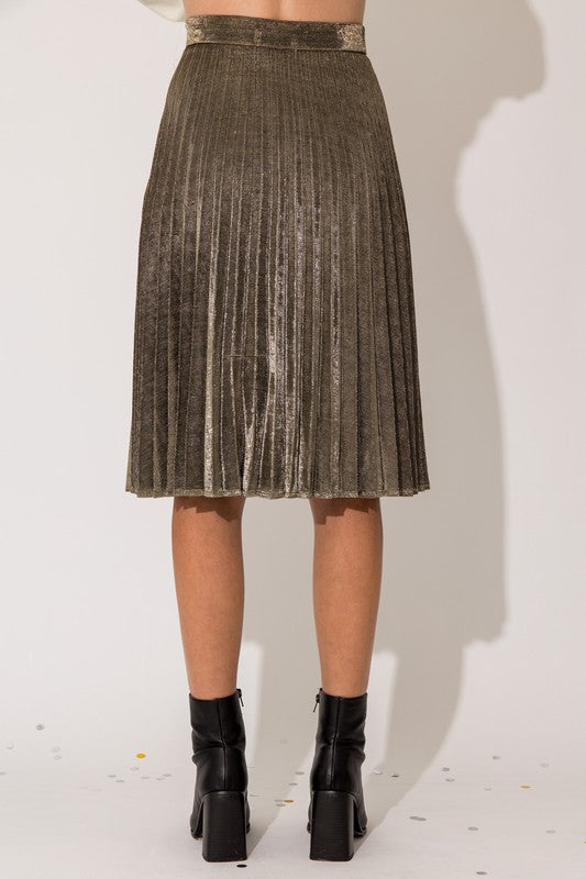 Golden Lurex Pleated Midi Skirt