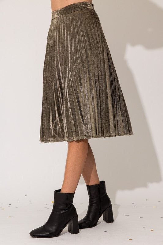 Golden Lurex Pleated Midi Skirt