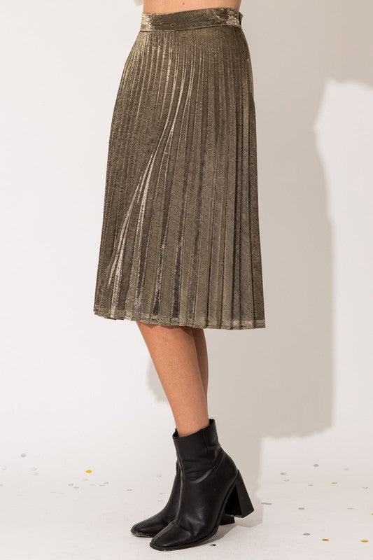 Golden Lurex Pleated Midi Skirt