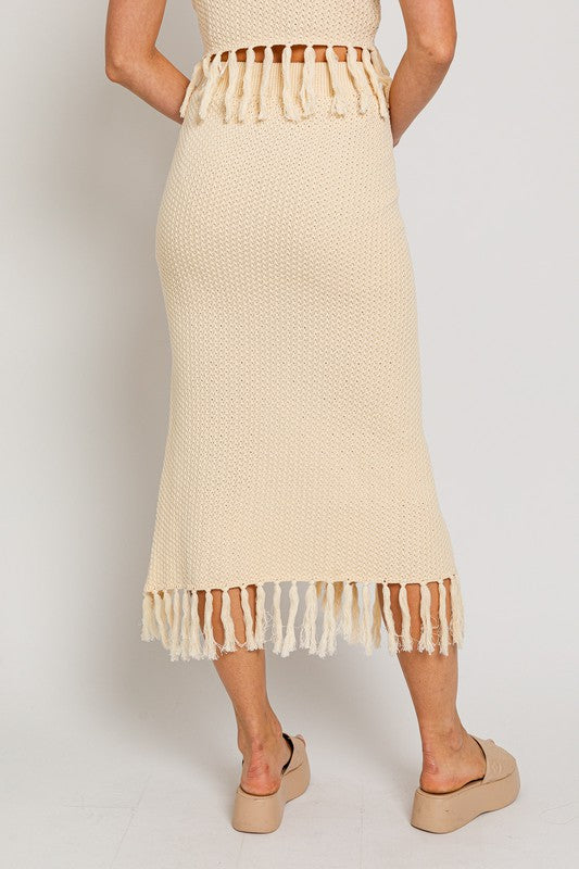Tassel Detail Crochet Midi Skirt