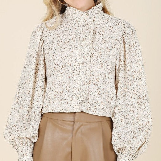 Stand collar floral blouse