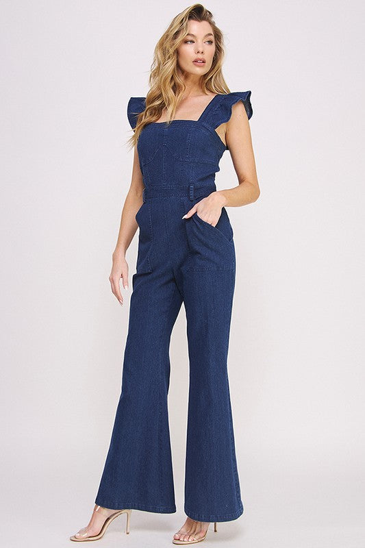 Denim Ruffle Jumpsuit