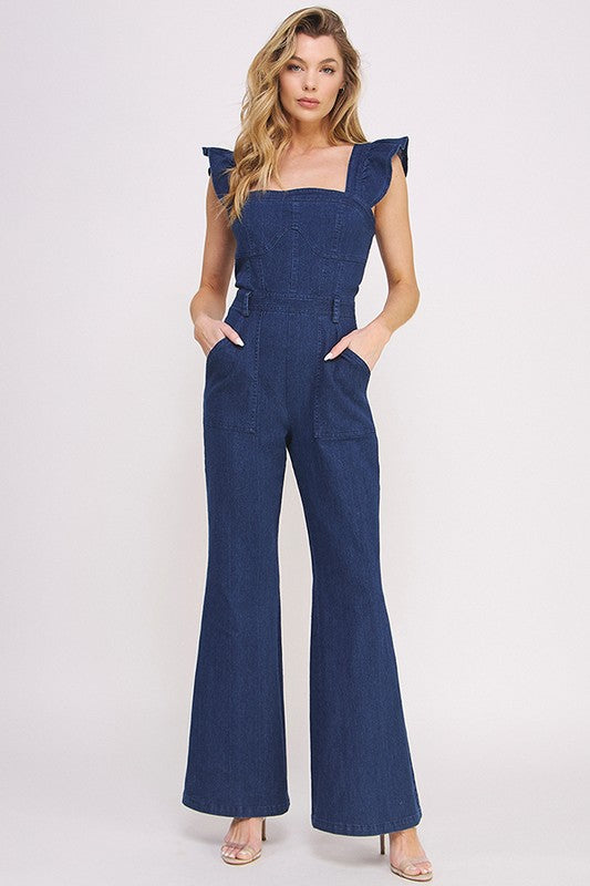 Denim Ruffle Jumpsuit