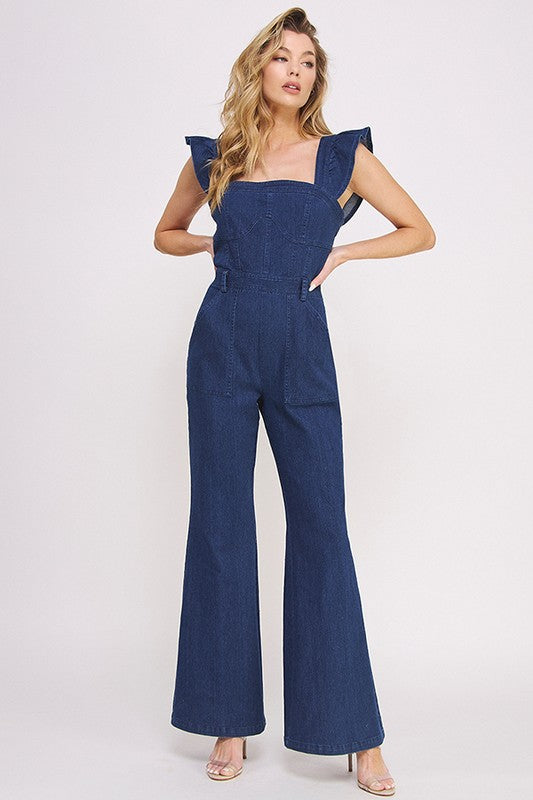 Denim Ruffle Jumpsuit