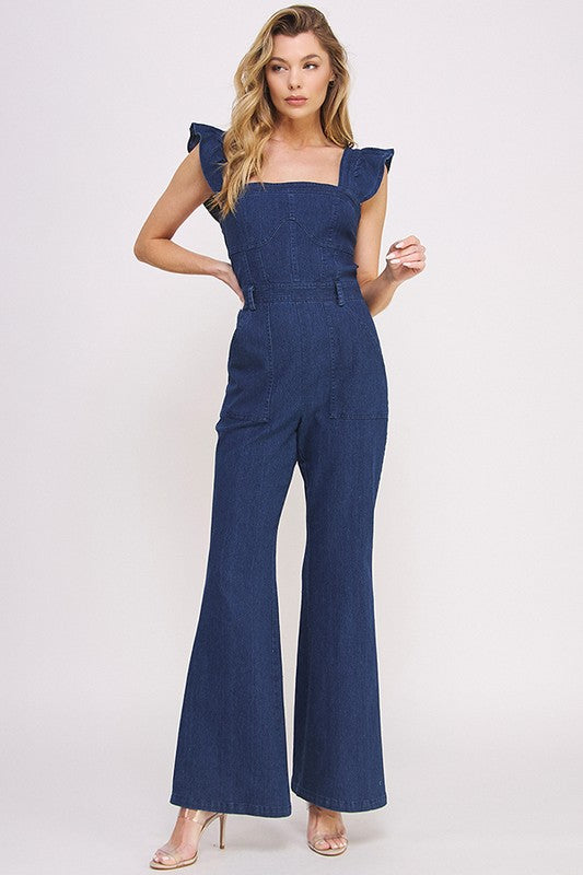 Denim Ruffle Jumpsuit