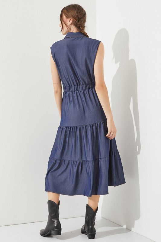 Button Down Denim Dress-Plus