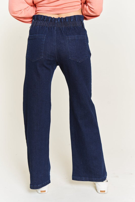 High Waisted Button Jeans-Plus