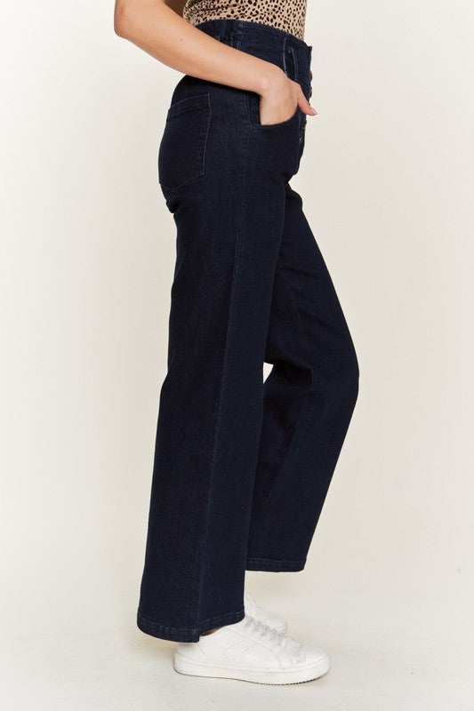 High Waisted Button Jeans-Plus