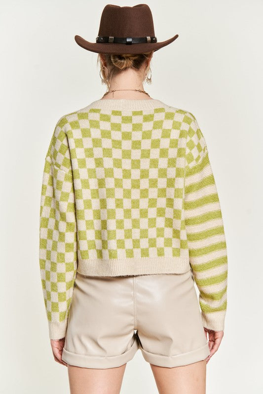Contrast pattern cardigan-Plus