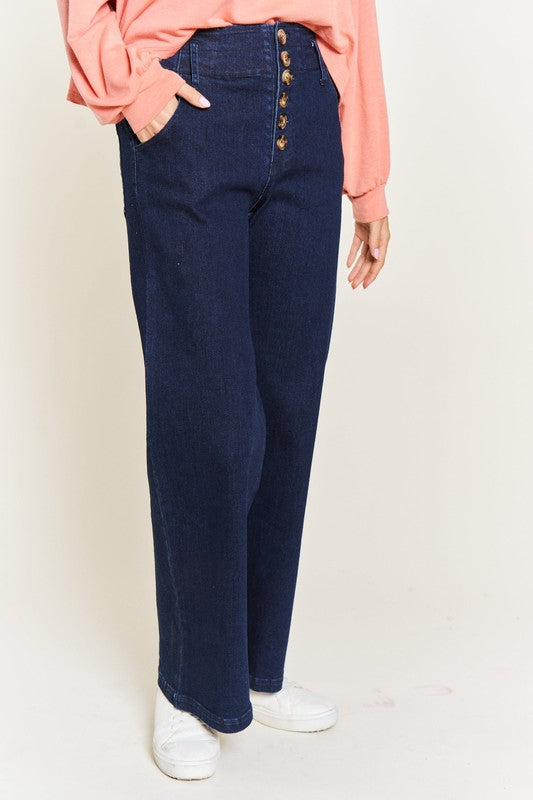 High Waisted Button Jeans-Plus