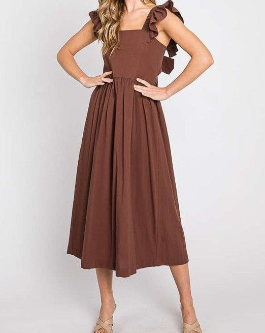 Linen Ruffle Midi Dress