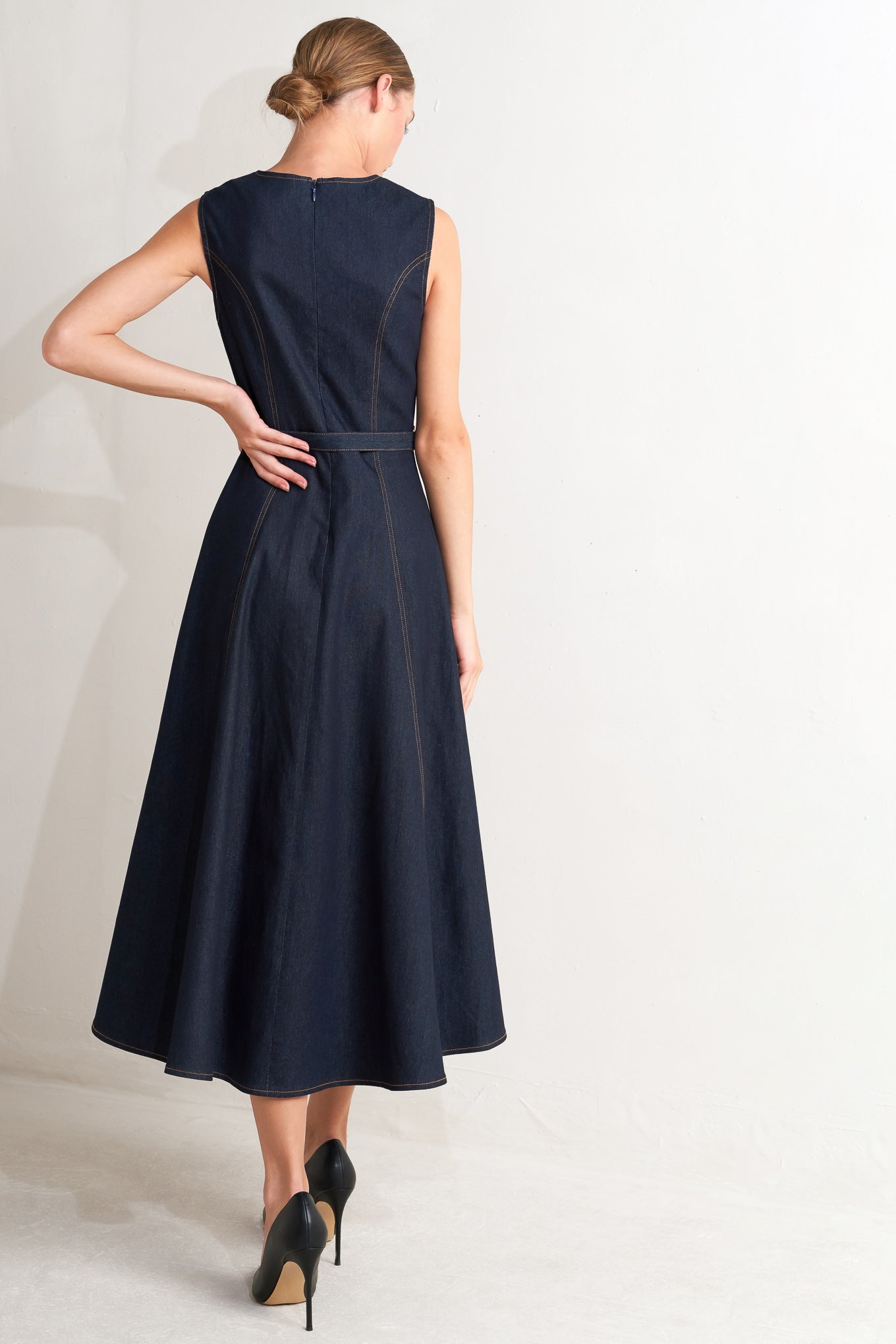 Modern Dark Denim Midi Dress