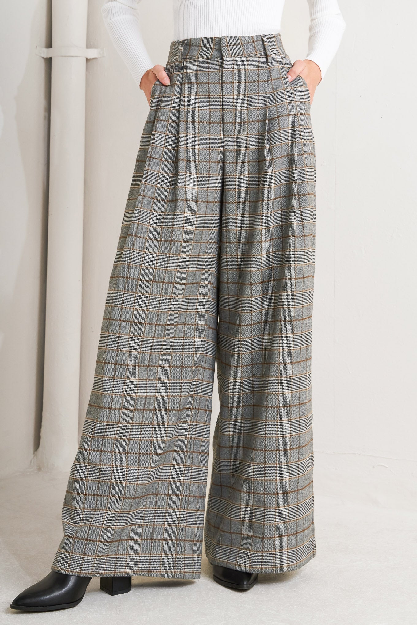 New Age Plaid Wide Leg Trousers