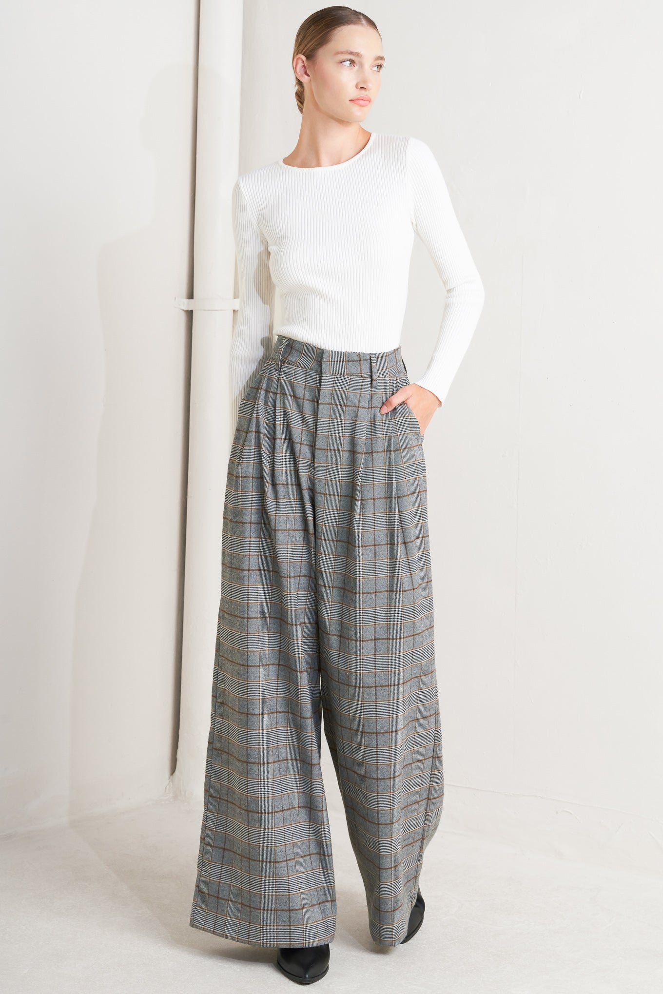 New Age Plaid Wide Leg Trousers