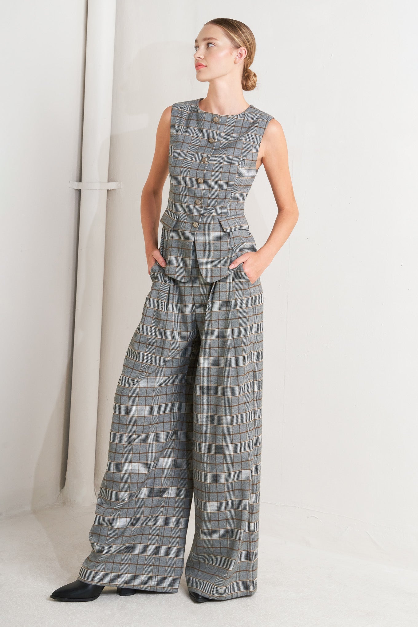 New Age Plaid Wide Leg Trousers