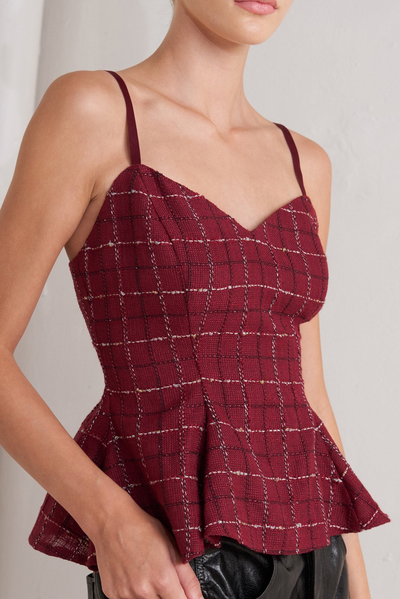 Bordeaux Tweed Peplum Cami