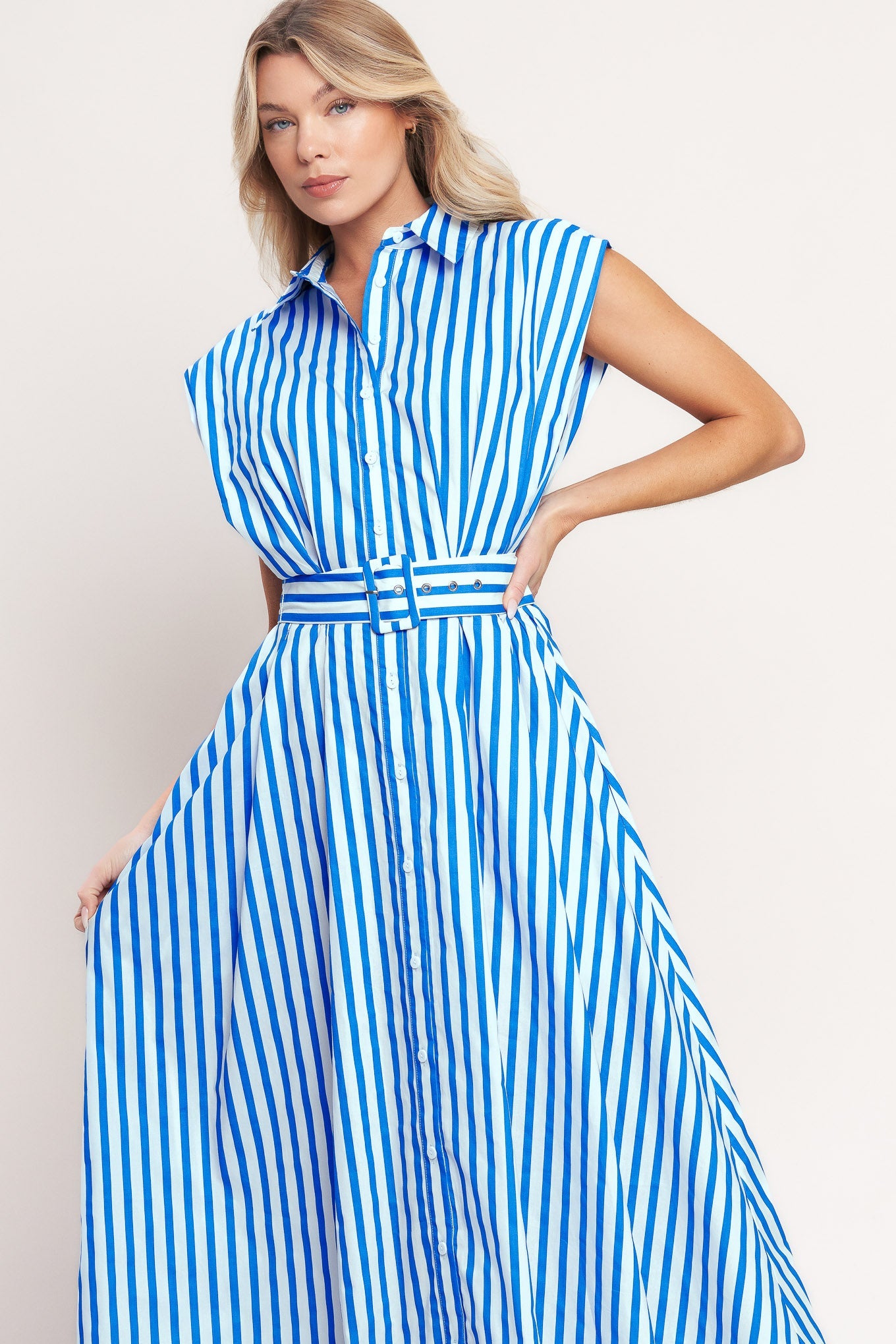 Santorini Stripe Belted Midi Dress