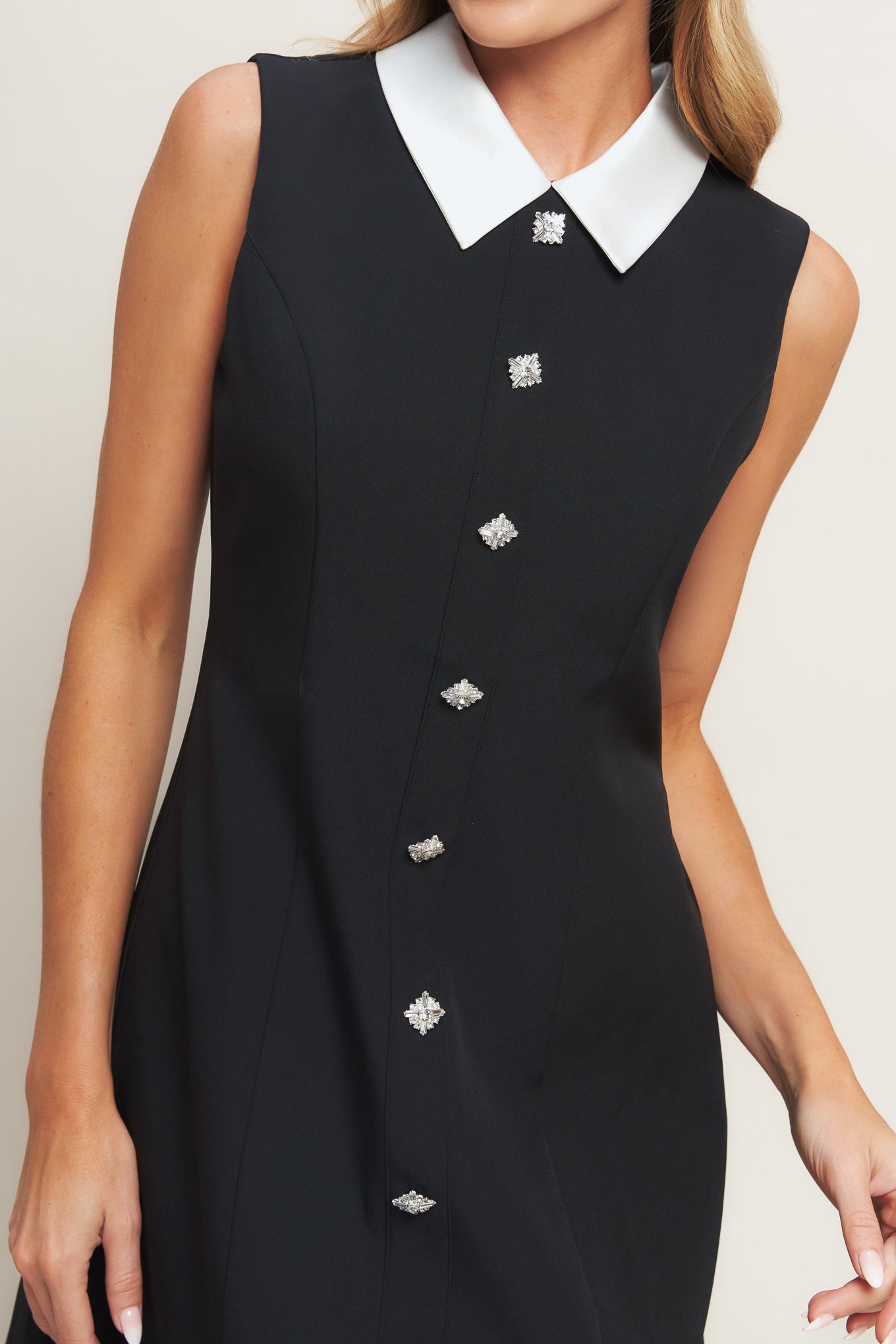 Crystal Button Collar Mini Dress
