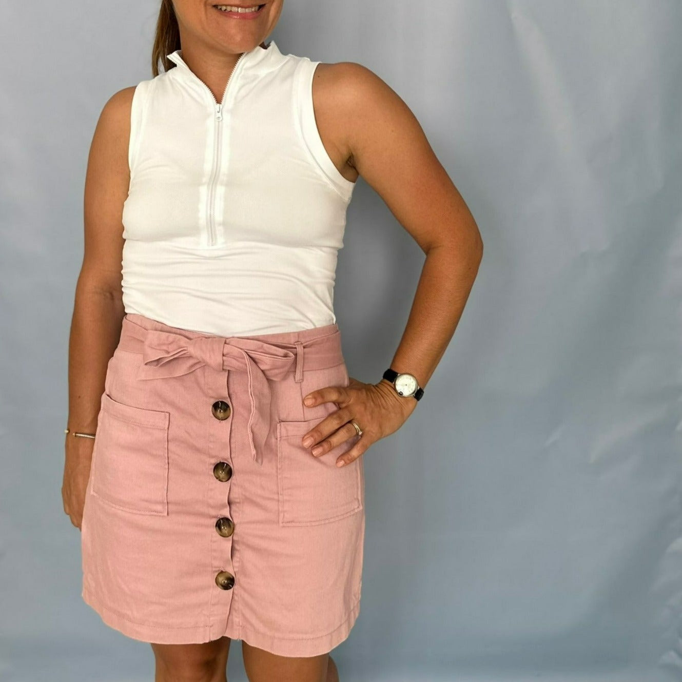 Pink Denim Short Skirt