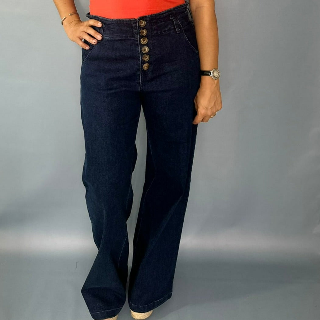 High Waisted Button Jeans