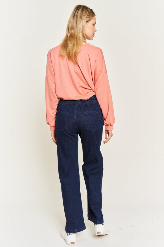 High Waisted Button Jeans-Plus