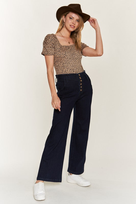 High Waisted Button Jeans-Plus