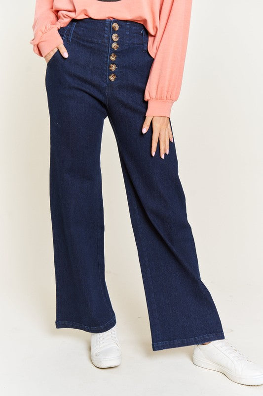 High Waisted Button Jeans-Plus