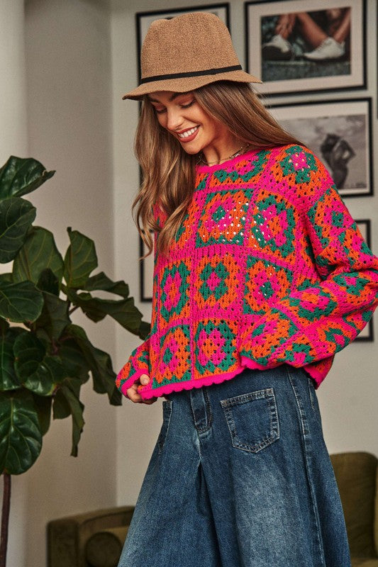 Crochet Patchwork Pullover Sweater Top