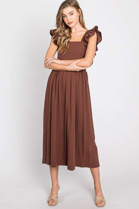 Linen Ruffle Midi Dress