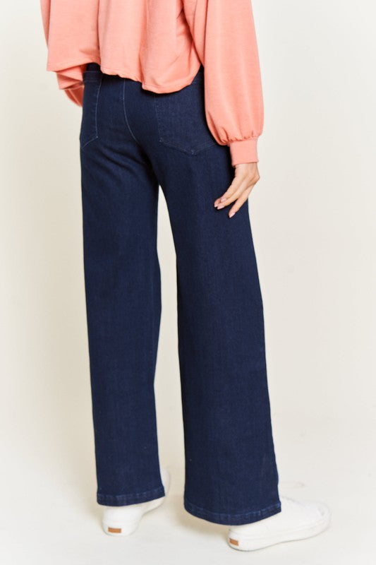 High Waisted Button Jeans-Plus