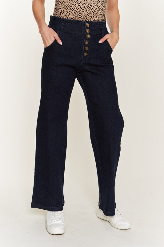 High Waisted Button Jeans-Plus