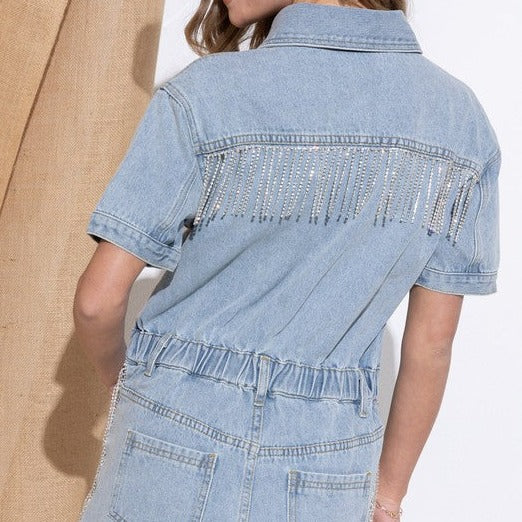 Washed Denim Overall Romper