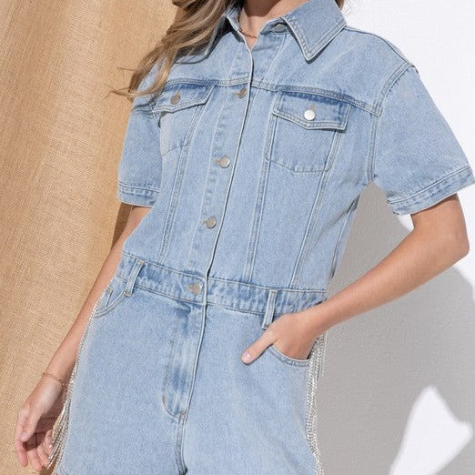 Washed Denim Overall Romper