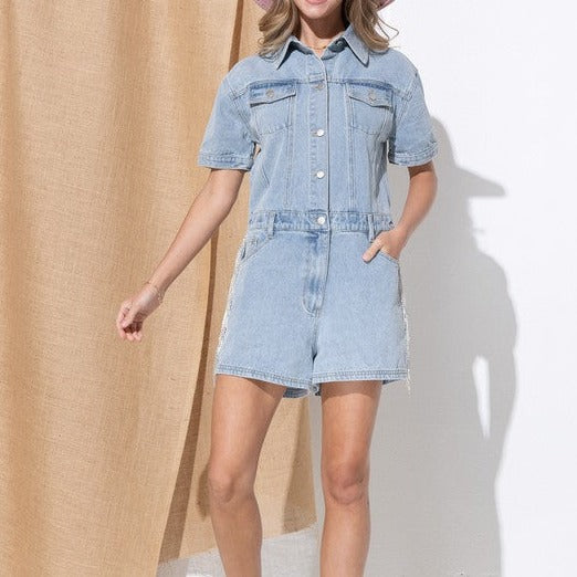 Washed Denim Overall Romper