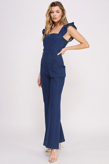 Denim Ruffle Jumpsuit