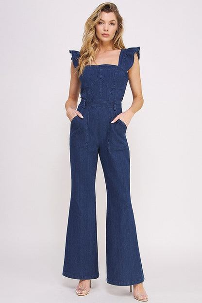 Denim Ruffle Jumpsuit