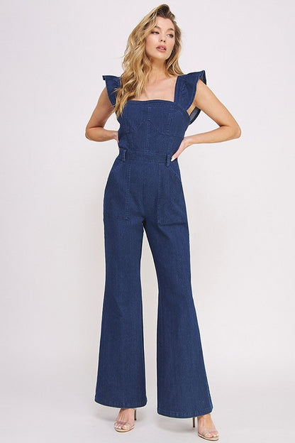Denim Ruffle Jumpsuit