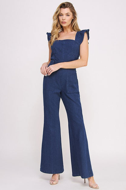 Denim Ruffle Jumpsuit