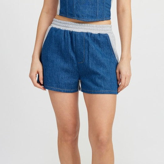 Denim & Jersey High Waist Shorts