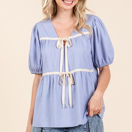 Plus-Piping Detail Babydoll Top