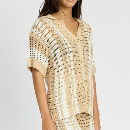 Button Up Striped Crochet Top