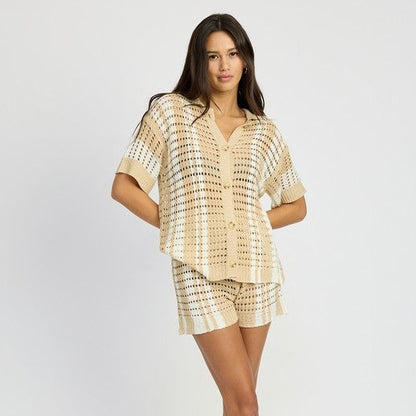 Button Up Striped Crochet Top