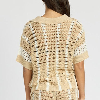 Button Up Striped Crochet Top