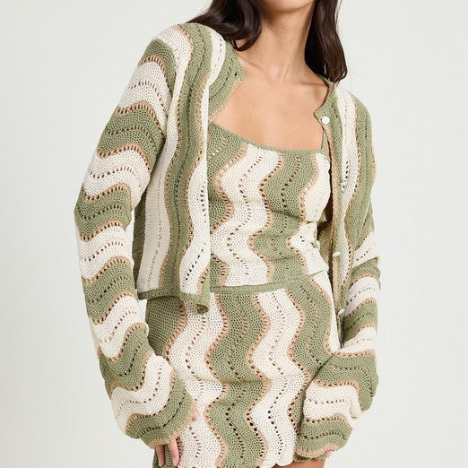 Bell Sleeve Crochet Sweater Cardigan