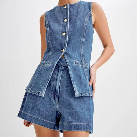 Lily Denim Vest and Short Set