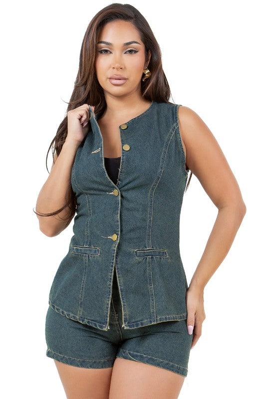 Lily Denim Vest and Short Set